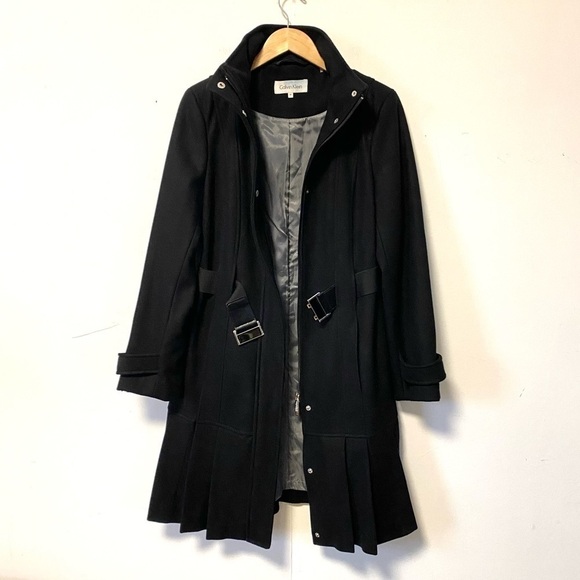 Calvin Klein Black Wool Coat Tailored Midi Trench Old Money Womens 10 Medium - Picture 4 of 14
